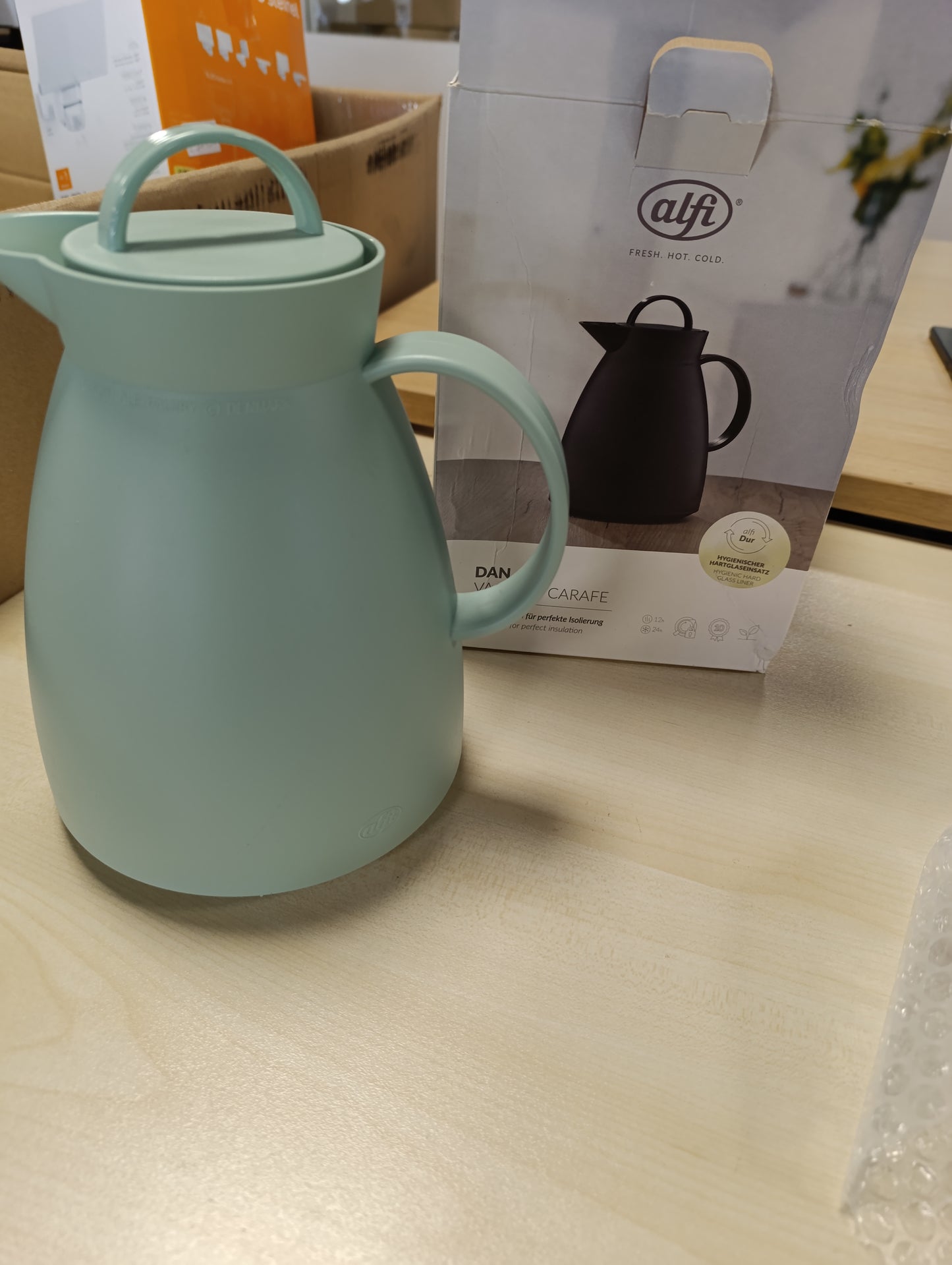 256434 - ALFI DAN Termos plastik 1.00l, jeshile menteje, jeshile balte, me futje qelqi higjienike të temperuar, kapak që hapet me rrotullim, pa BPA