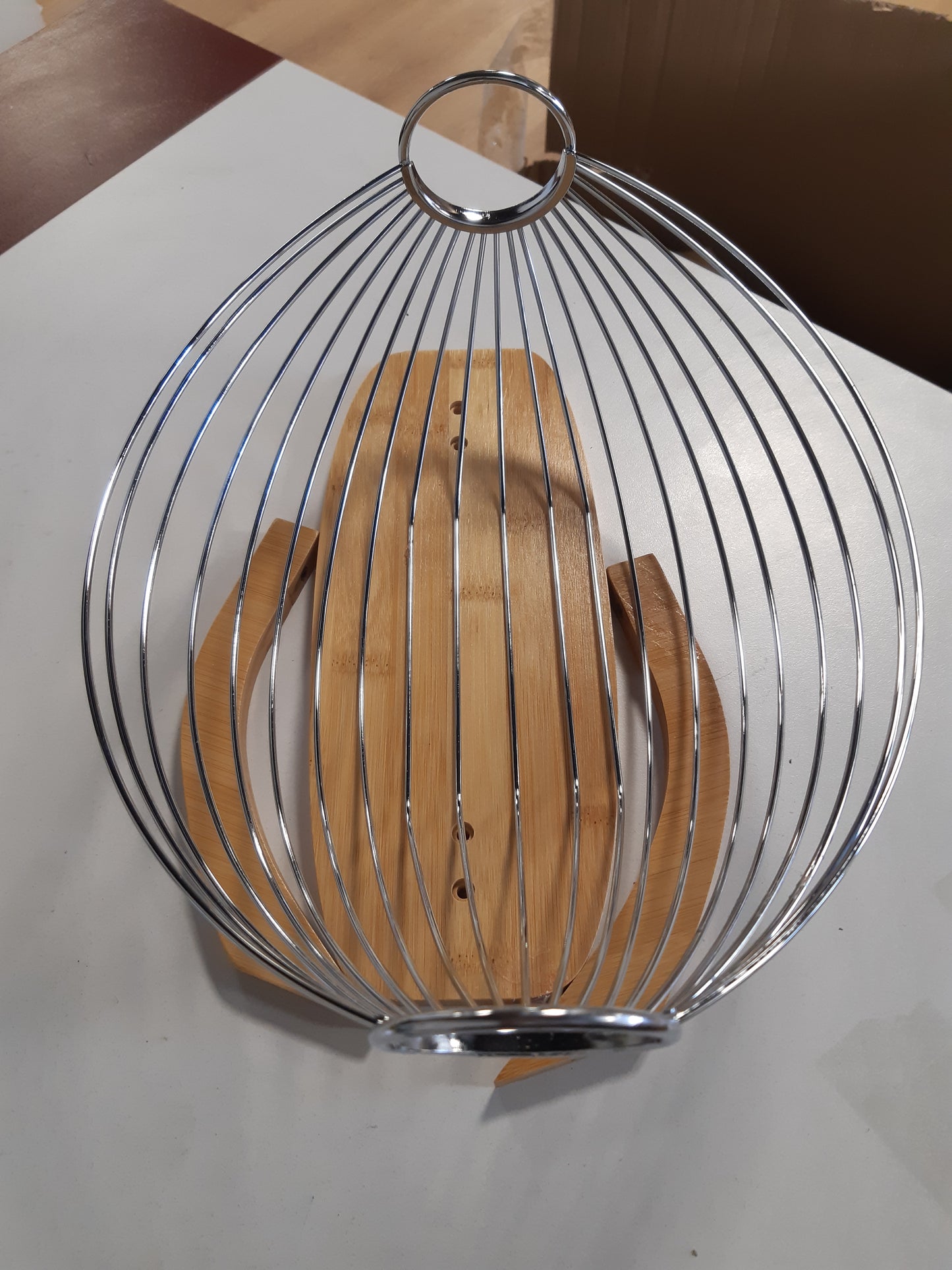 205378 - RELAXDAYS Hamak Frutash prej Bambuje dhe Çelik Inox, Dizajn Rrjete, Tas Dekorativ, Madhësia 18.5 x 38 x 23 cm, Ngjyra Natyrale/Argjendtë