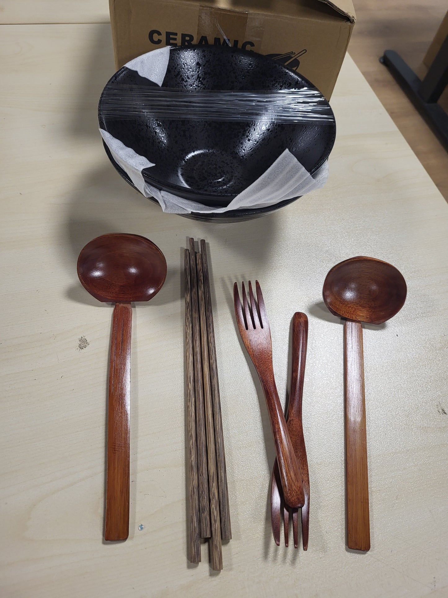 215019 - Set 8-inç me 2 tasa qeramike Ramen (9 copë), enë gatimi japoneze, mund të lahet në lavastovilje