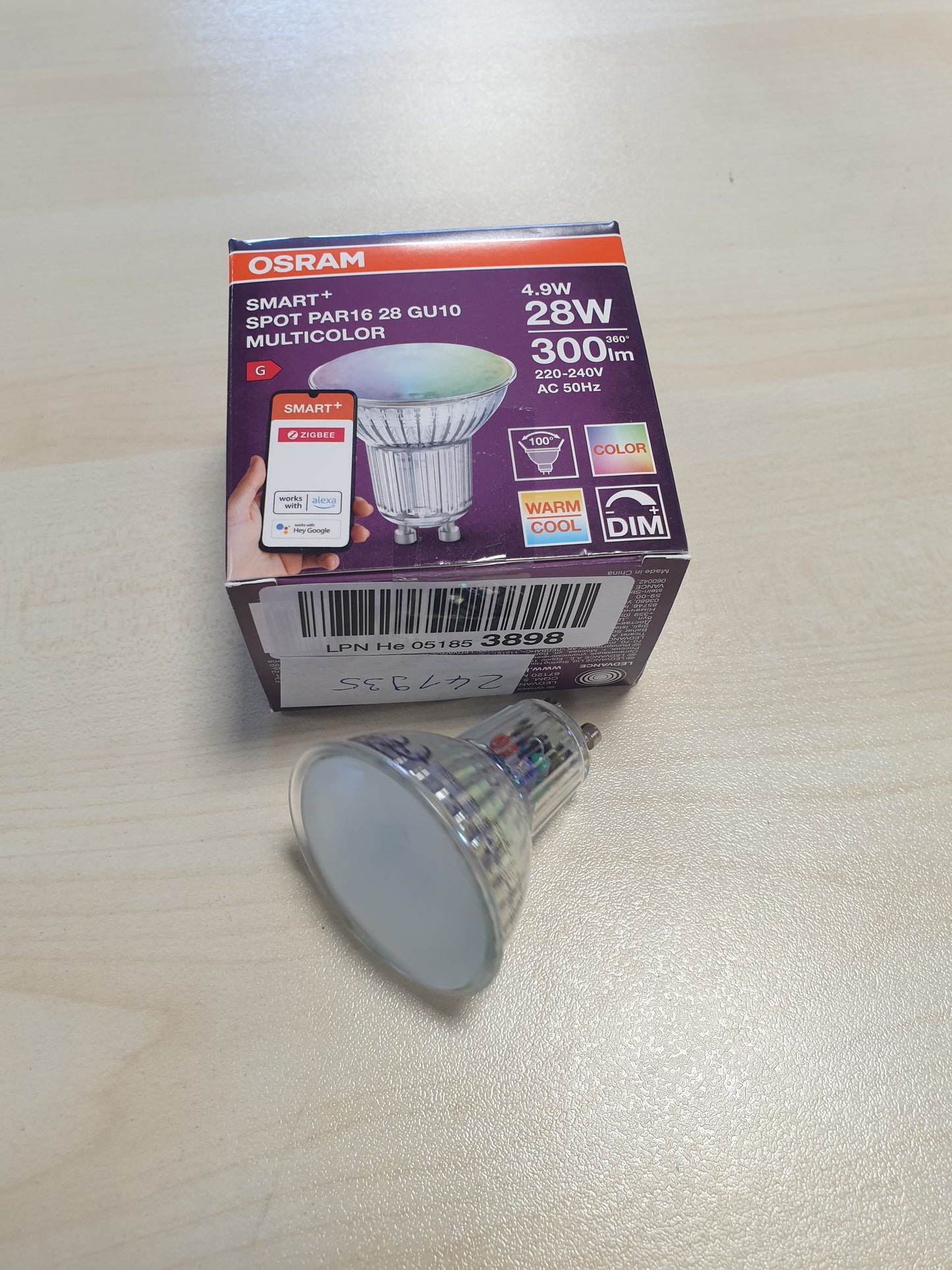 241935 - OSRAM Reflektor SMART LED Spot PAR16 GU10, 4.9W ZigBee 3.0, RGBW 16 Milion Ngjyra, i Errësueshëm, Kontroll Aplikacioni, Alexa