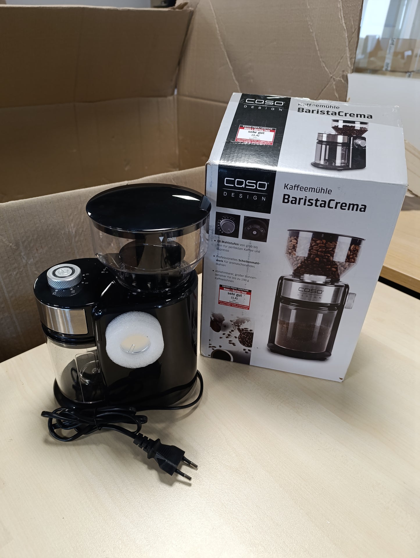 204351 - CASO - Mulli Elektrik Kafeje Barista Crema, 150 Vat, Me Disk, Cilësimet e Bluarjes Nga e Imët Në Të Trashë, Fituesi i Testit për Shtëpi dhe Kopsht