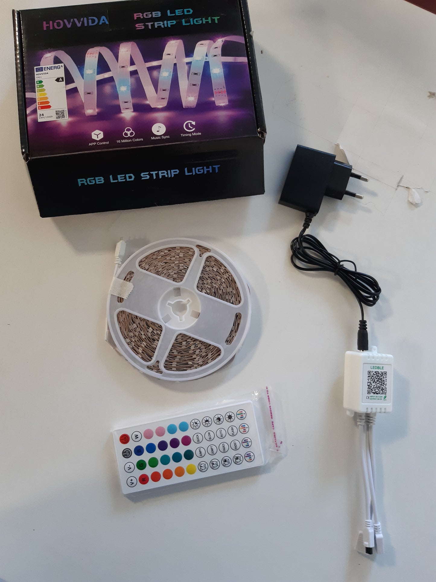 205696 - HOVVIDA Shirit LED 30M, 30 LED/Metër, 2x15M, 900 LED, RGB 24V, me APLIKACION dhe Telekomandë, Sinkronizim Muzikor dhe Modalitet Kohëmatësi, për Dhomë Gjumi, Dhomë Lojërash, Festë, Festival