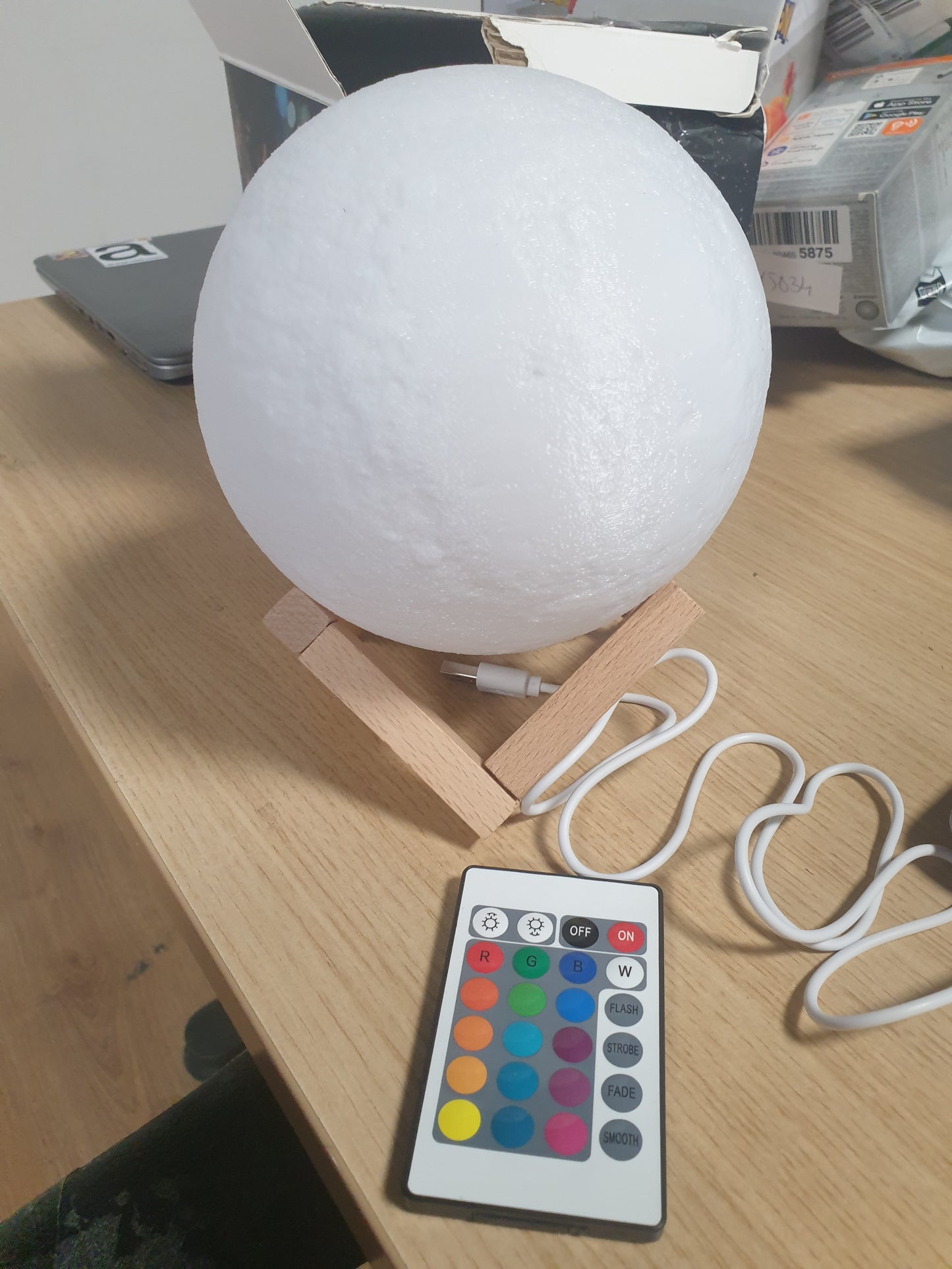 222963 - EXTSUD Llambë Hëne 3D, Dritë Nate LED 15cm, e zbehtë me 16 ngjyra, telekomandë dhe çelës me prekje, e rikarikueshme USB