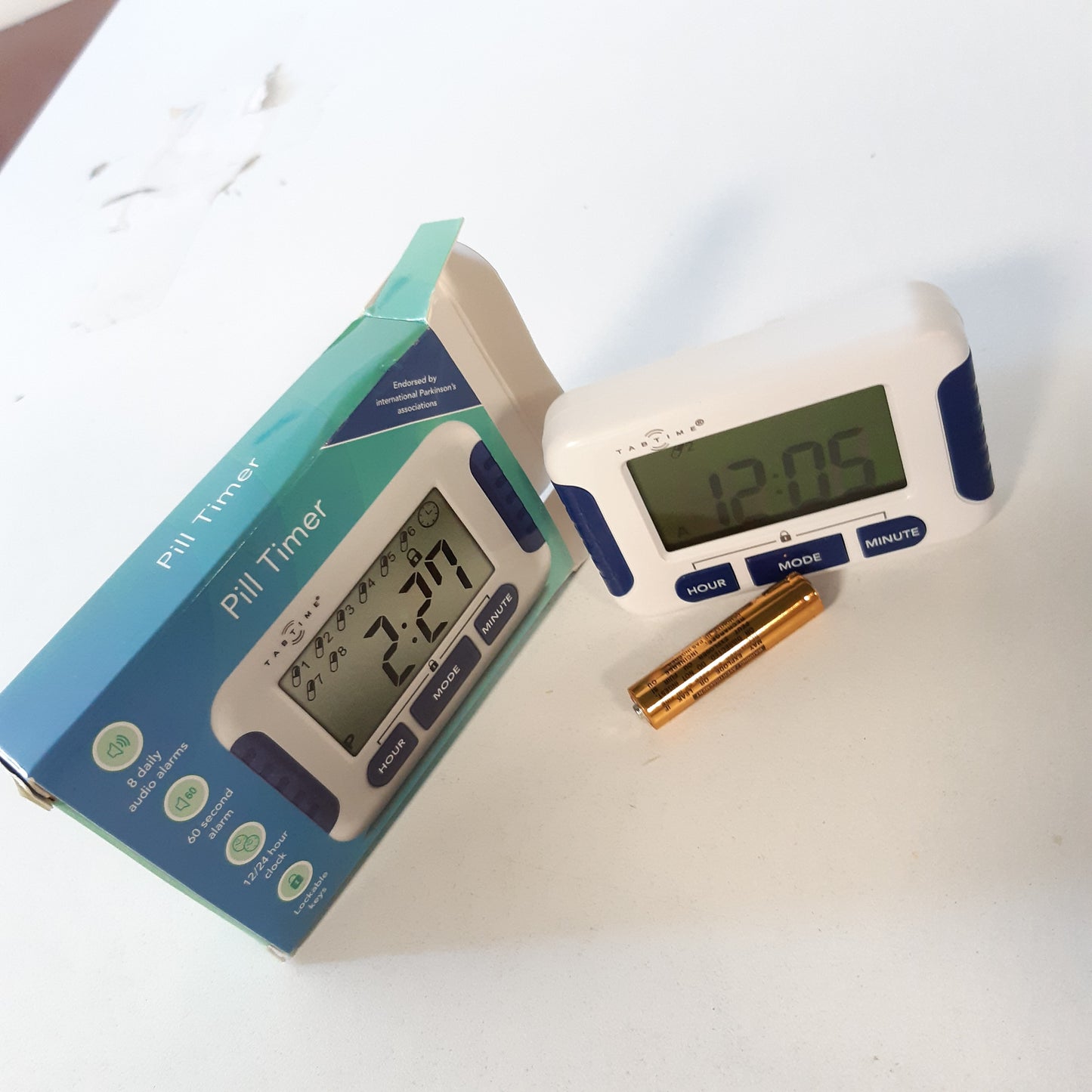 167916 - TABTIME Timer për Kujtesë Pillulash me 8 Alarme në Ditë, Shtëpiake Esenciale për Pacientët me Parkinson (Udhëzime në Gjermanisht)