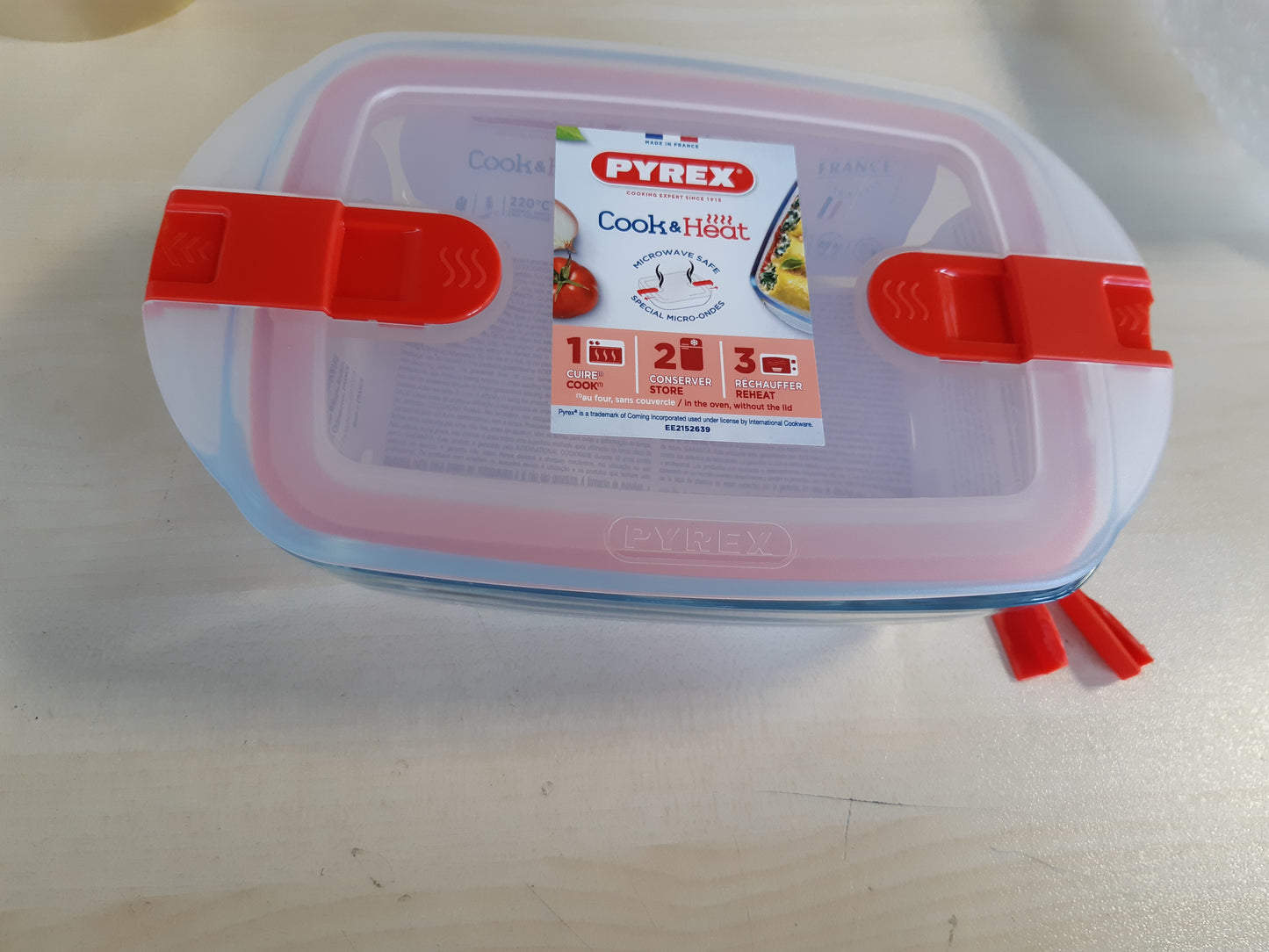 215819 - PYREX Enë qelqi drejtkëndëshe me kapak hermetik për mikrovalë, 23 x 15 x 7 cm