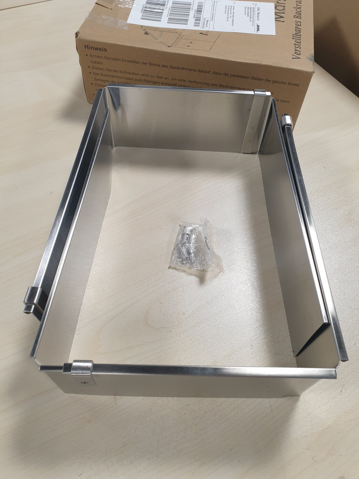 252485 - Marsred Kornizë pjekjeje katrore e rregullueshme 8 cm me vida, tavë pjekjeje çeliku inox, tavë katrore për torta