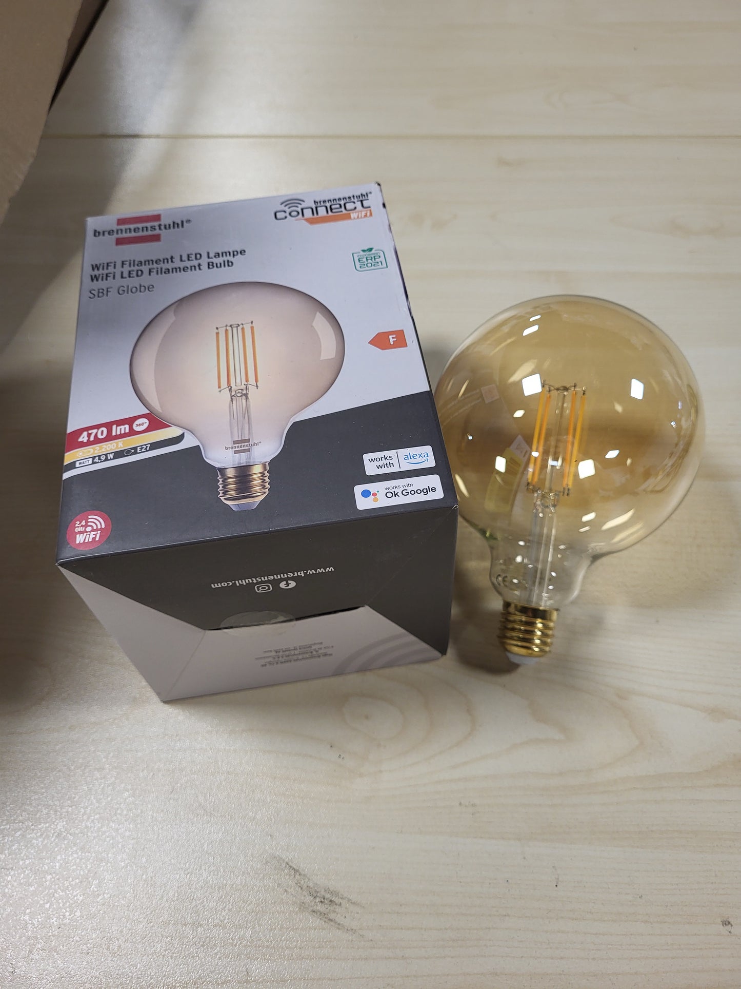 214557 - BRENNENSTUHL Llambë LED me filament, E27, 470lm, 4.9W, e bardhë e ngrohtë 2200K
