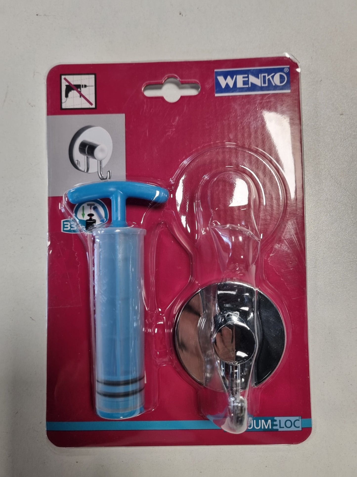 224212 - WENKO Grepa muri Vacuum-Loc®, mbajtëse peshqirësh, grepa për peshqirë dhe aksesorë, montim me vakum pa shpim, plastikë e kromuar, secila 6 x 6.7 x 5 cm