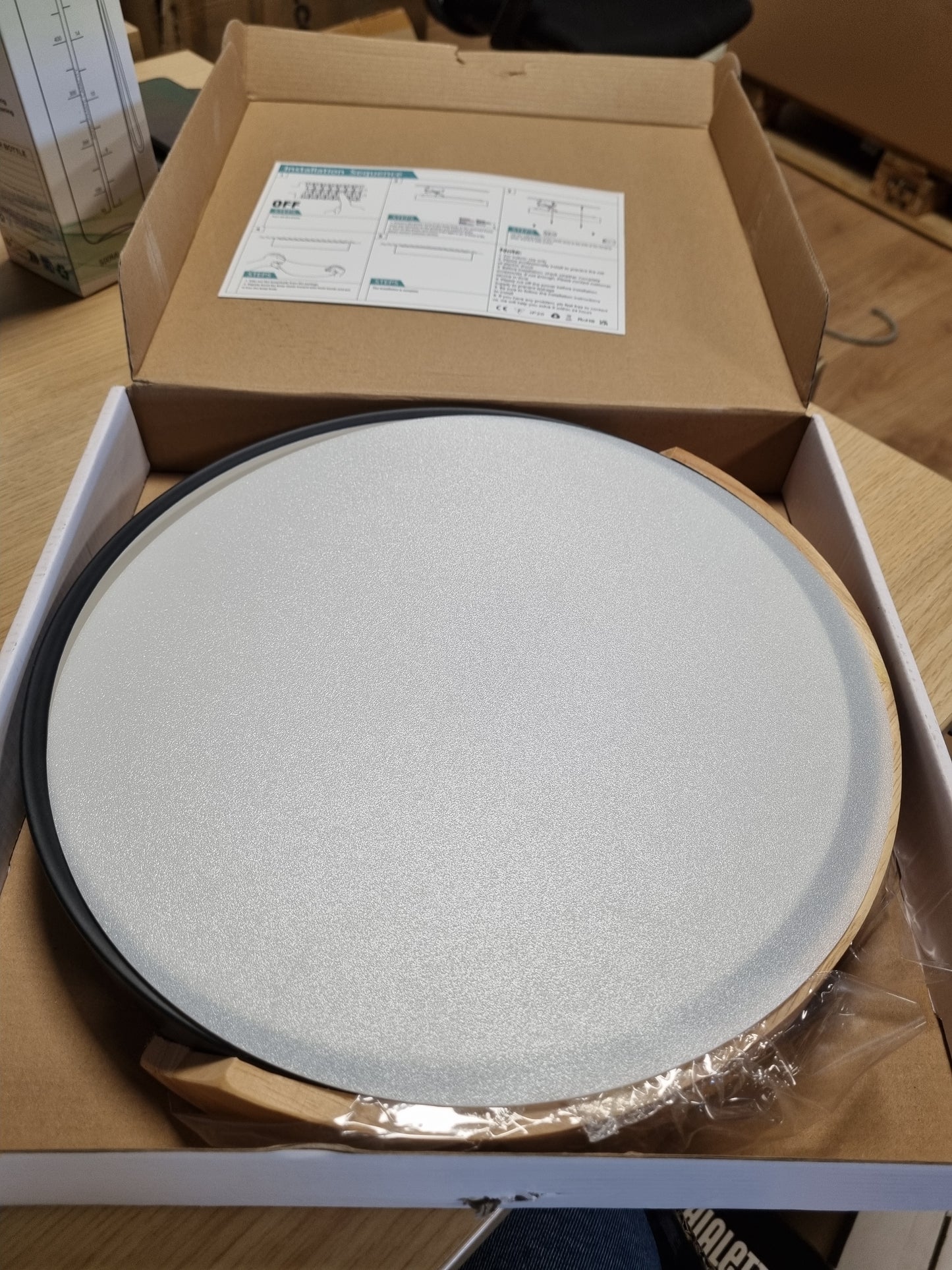 218829 - KAMBO Llambë Tavani LED 24W Ø30cm, Ndriçuese Moderne Tavani e Zezë me Pamje Druri 3000K, për Dhomë Ndenjeje, Dhomë Gjumi, Kuzhinë, Korridor, Ballkon