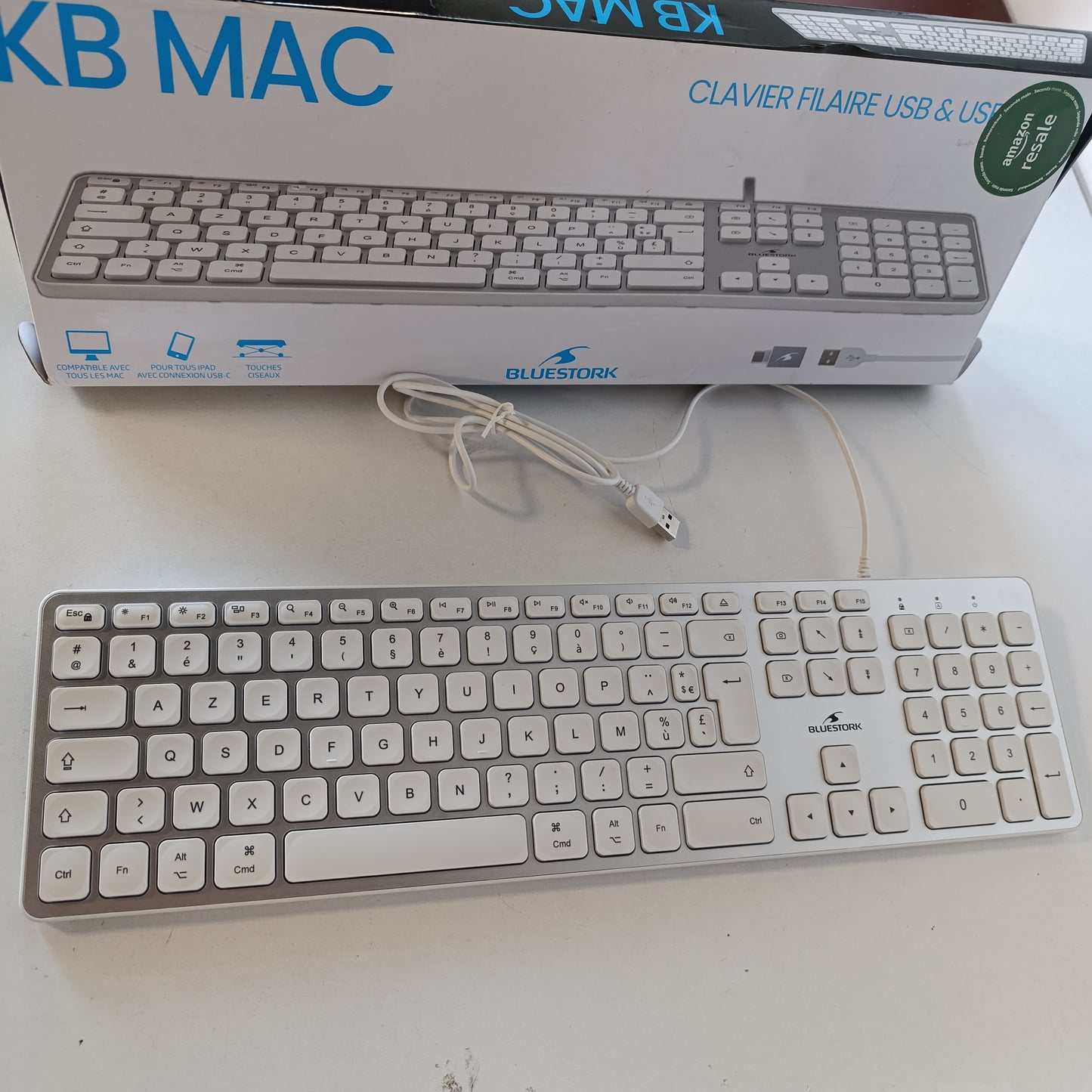 268371 - BLUESTORK – Tastiera frënge me tela AZERTY për Mac, Taste konkave dhe të heshtura, 13 shkurtore multimediale, përshtatës USB/USB-C