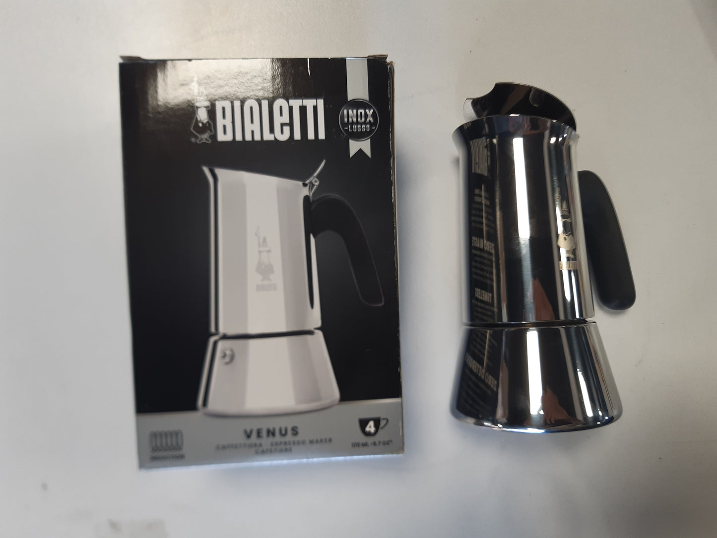 208991 - BIALETTI - Makinë Kafeje Venus me Dorezë Kundër Djegies, E Përshtatshme për Induksion, Kapaciteti 4 Filxhanë (170ml), Materiali Çelik Inox