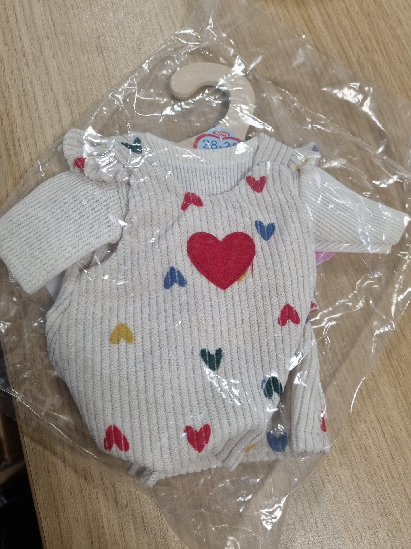 150149 -Heless – Fustan prej korduroi për kukulla “Zemra Konfeti” me bluzë, për kukulla 28–35 cm