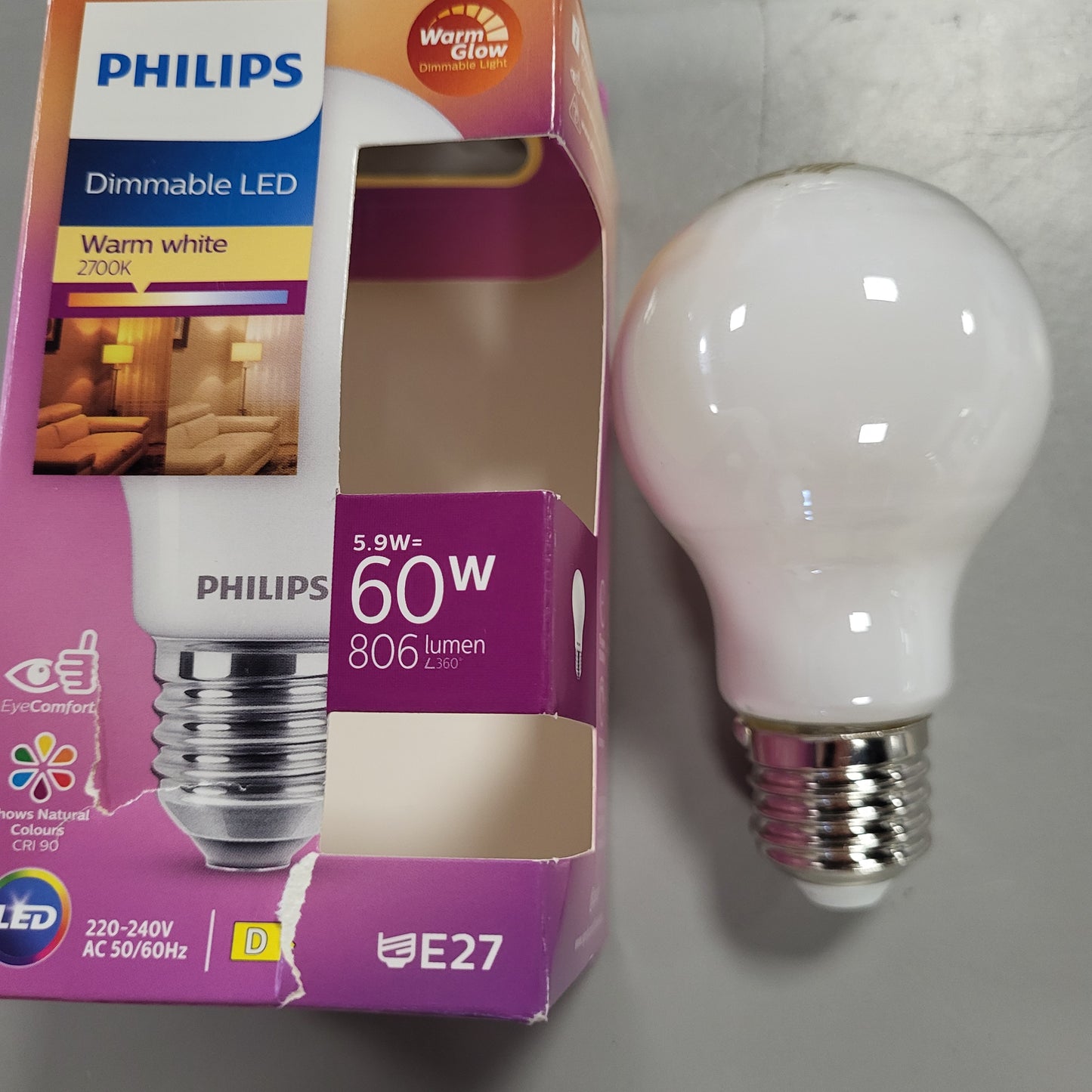 258364 - PHILIPS Llambë LED Classic E27 WarmGlow, 60W, në formë pike loti, e bardhë e ngrohtë