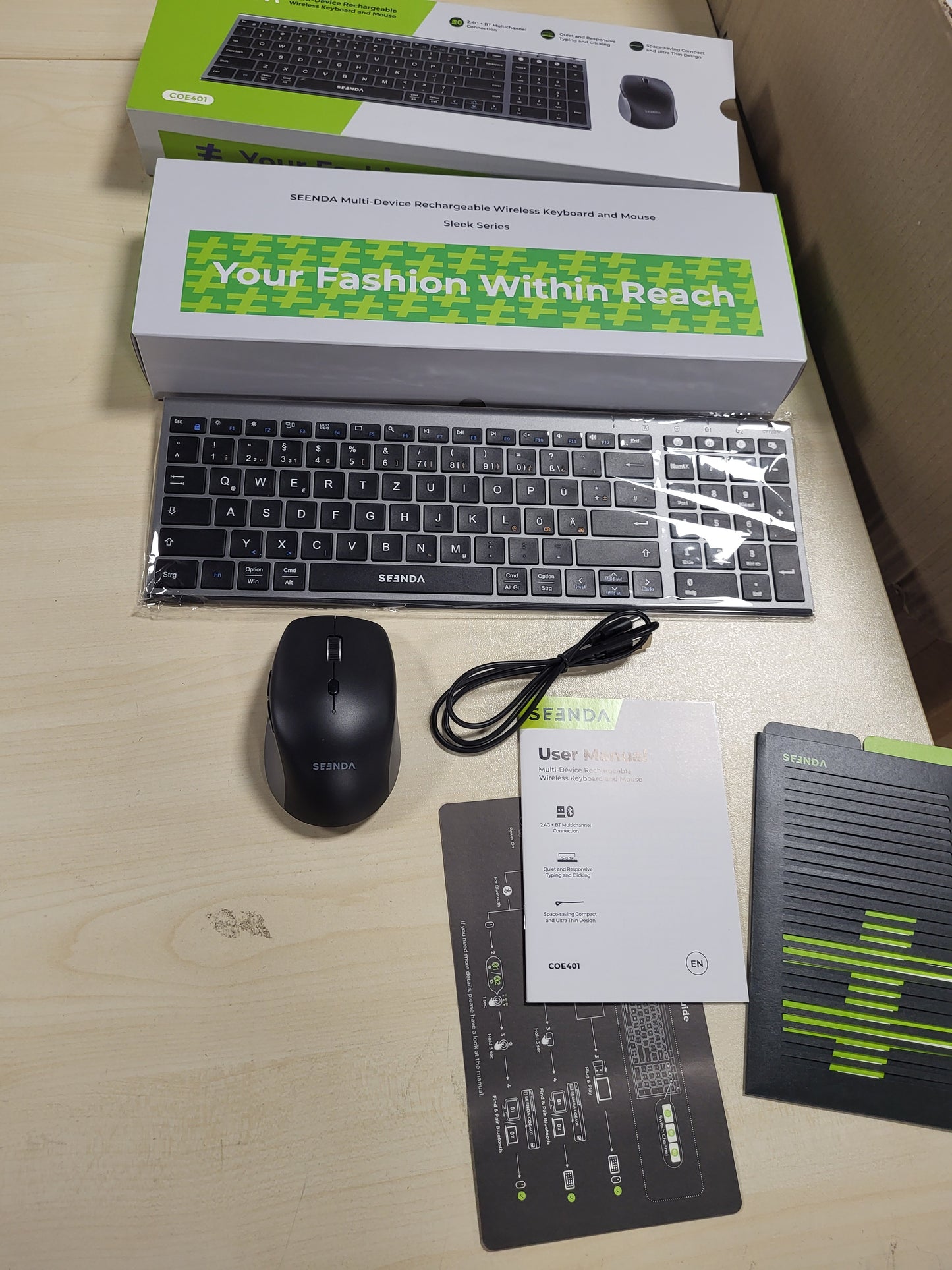 267946 - SEENDA COE401 Tastierë dhe Maus Bluetooth, Set Tastierë dhe Mausi Pa Tel për Windows/Mac/iPad/Android, Tastierë metalike ultra e hollë, Maus pa tel i qetë, Lidhet me 3 pajisje, Paraqitje QWERTZ, Gri