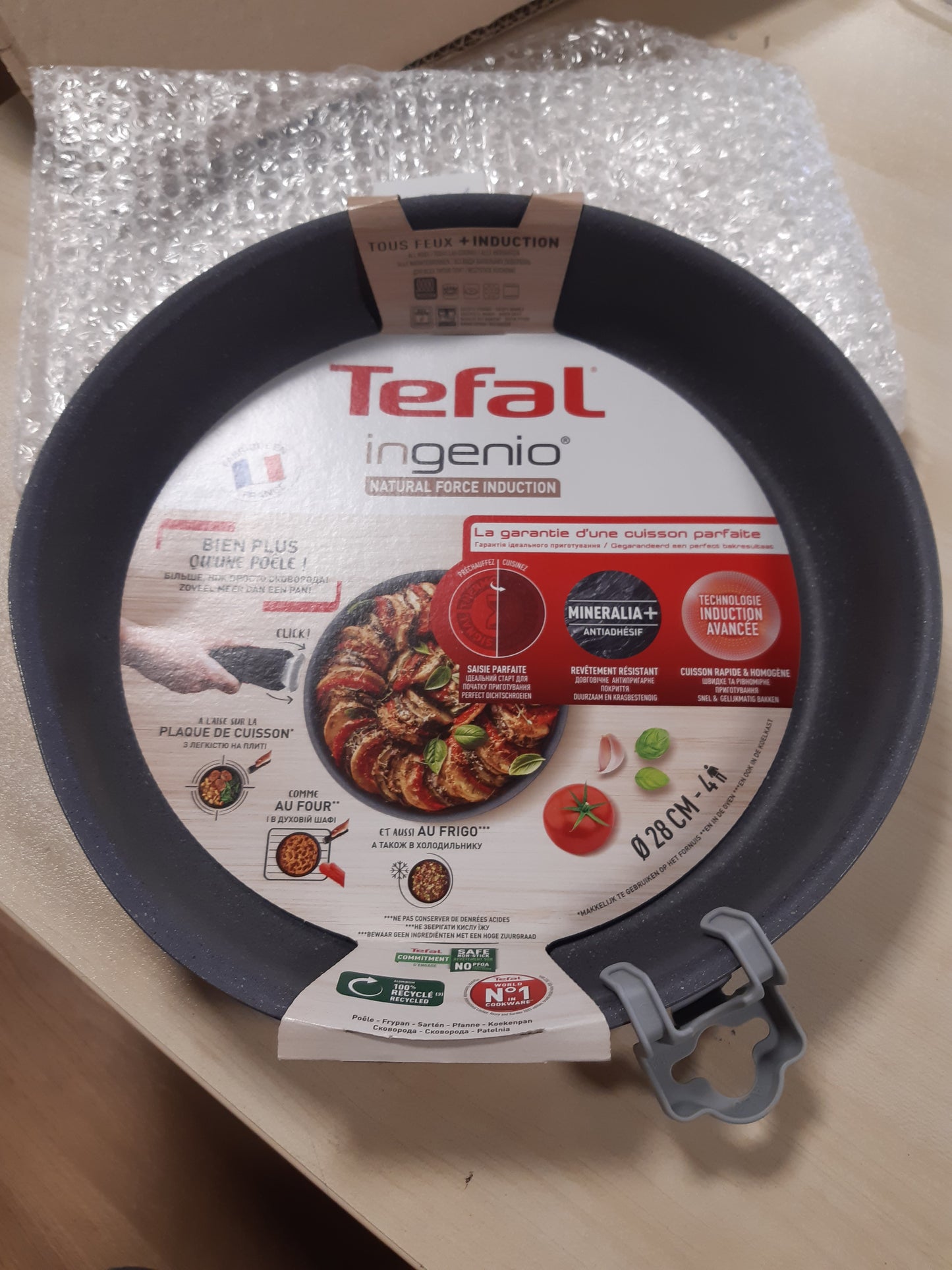 226501 - TEFAL Tigan Ingenio 28 cm, i pajtueshëm me induksion, me shtresë jo ngjitëse, i stivueshëm, i sigurt për lavastovilje, i prodhuar në Francë, Natural Force L3960602
