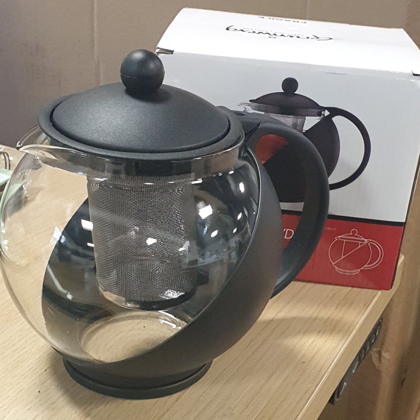 253398 - CAFÉ OLÉ Grunwerg Çajnik i Rrumbullakët, Qelqi, i Zi, 1.20 Litra, 1200ml