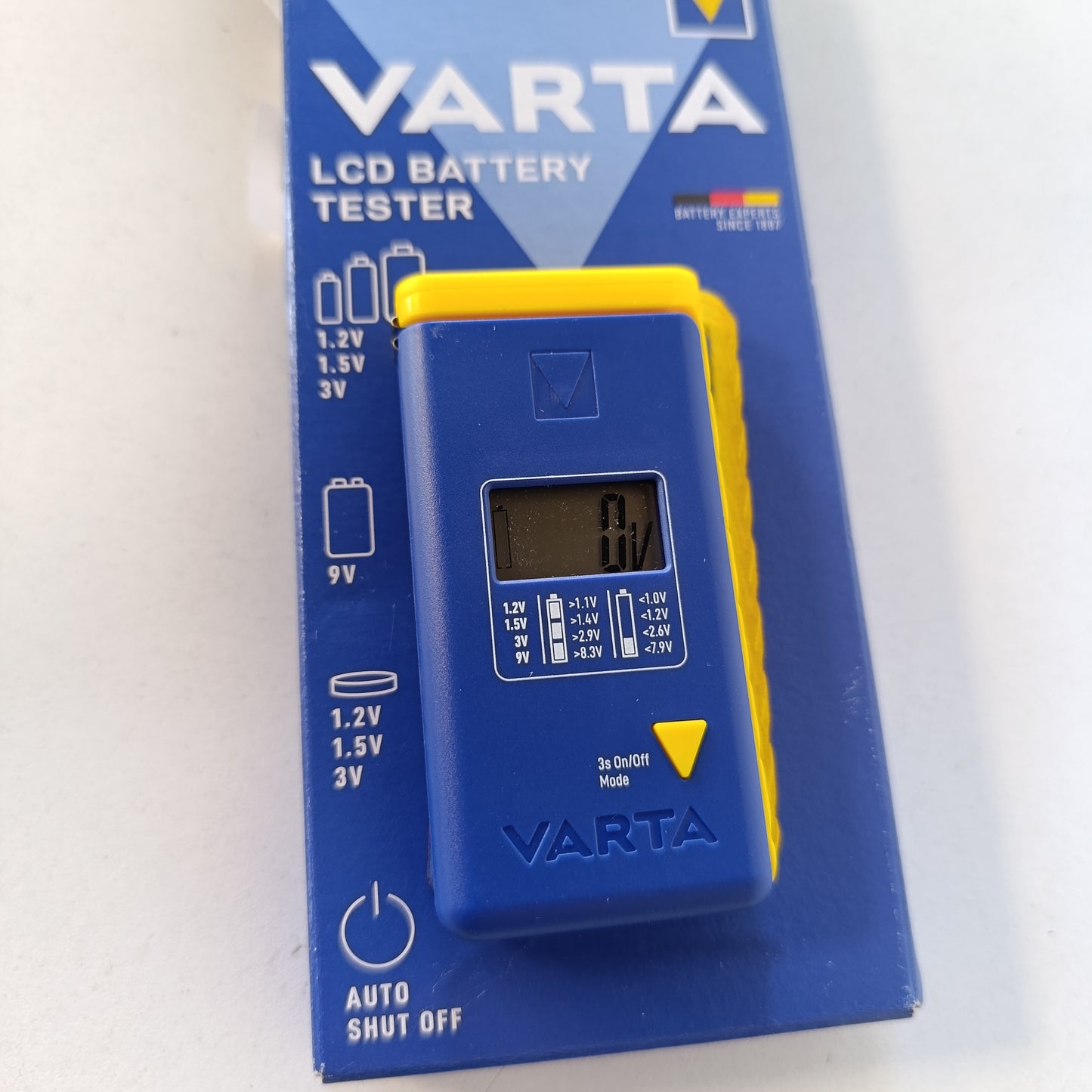 269417 - VARTA Testues baterie LCD për AA/AAA/C/D/9V dhe bateri me butona - Testues dixhital baterie me ekran tensioni - Testues universal për të gjitha llojet e zakonshme të baterive