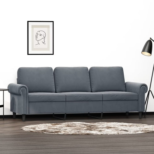 141501 - vidaXL Divan 3-vendësh, gri i errët, kadife (180 cm)