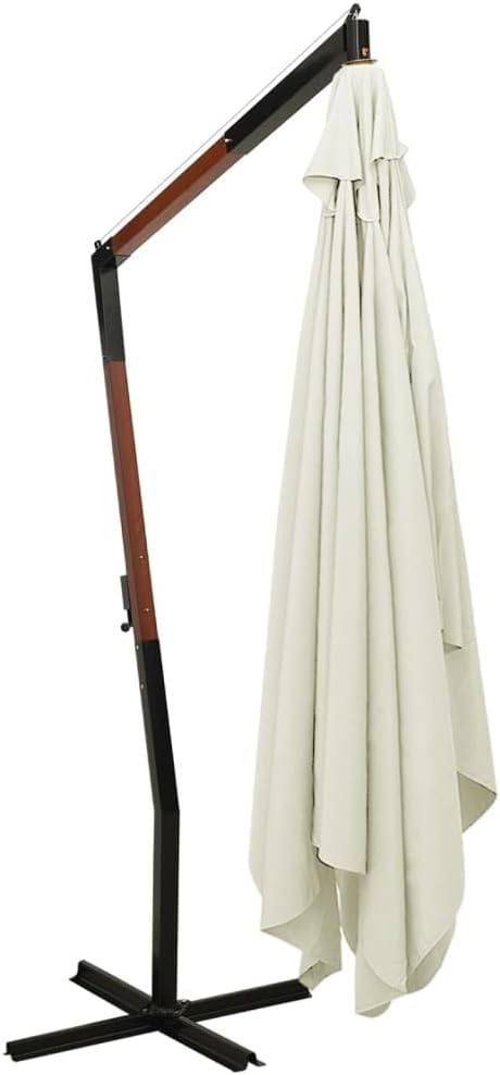 291229 - Hanging parasol with wooden pole 300 cm sand white