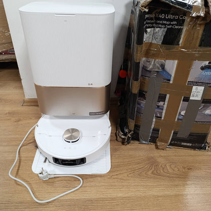 162001 - DREAME X40 Fshesë Robotike Ultrasonike, Fuqi Thithje 12,000Pa, Temperaturë Fshese 70℃, Vetë-pastrim, Zbrazje dhe Mbushje Automatike, Furça Kundër Ngatërresës dhe Ngritëse