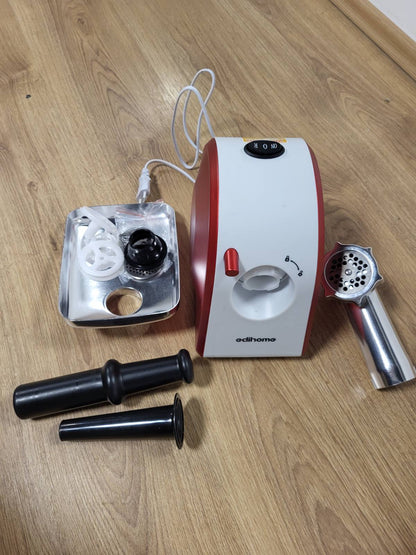 162222 - EDIHOME Mullir Elektrik Profesional Mishi, 2200W, Shumëfunksional me 3 Pjata Prerjeje dhe Mbushje Salçiçesh, Ngjyra E Kuqe/E Bardhë
