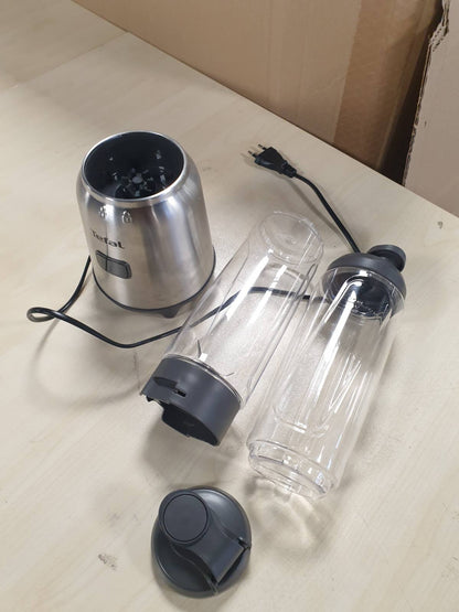 162356 - TEFAL BL15FD Mix and Move - Mikser Mini, 300W, me 2 Shishe Premium Tritan për transportim, Dizajn Kompakt, i lehtë për Pastrim, Tehë të Lëvizshme, Funksionim me një Buton, Ngjyra: Argjendtë/Gri