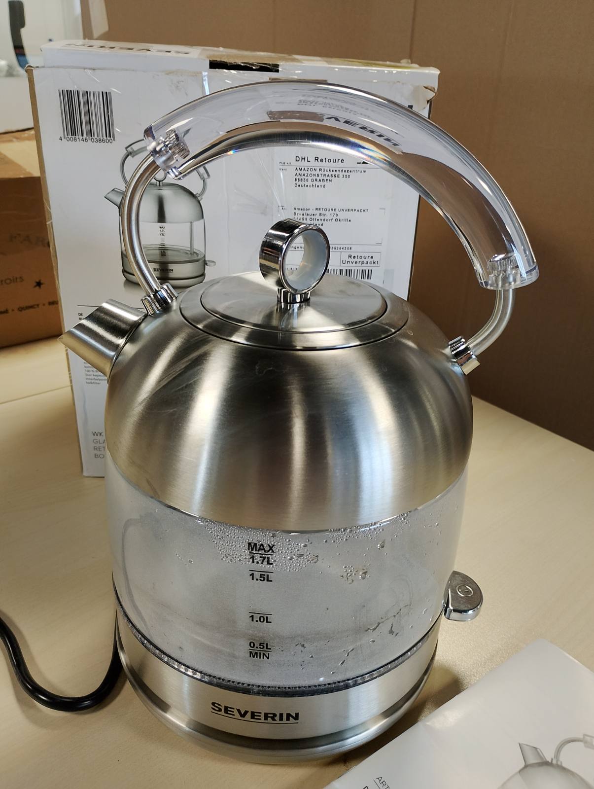 162391 - SEVERIN - Çajnik Retro prej Qelqi dhe Çeliku Inox, Fuqia 2400 W, Kapaciteti 1.7 l, Modeli WK 3459