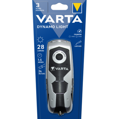 134174 - VARTA Fener dore portativ LED DYNAMO 17680101401, 28 lumen, rezistent 100% ndaj goditjeve dhe ujit, me karikim dinamo dhe bateri e rikarikueshme