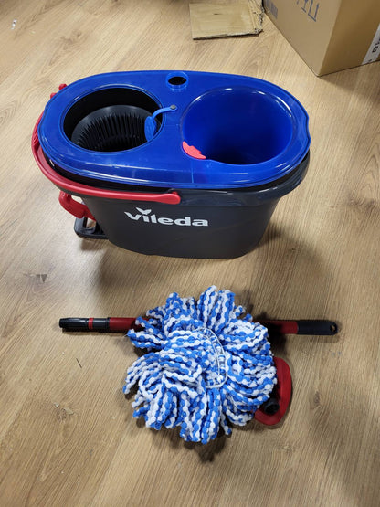 183327 - VILEDA Sistem Pastrimi Dyshemeje H2PrO Spin Mop me Shtrydhje Pedale dhe Dy Depozita Uji të Pastër dhe të Ndotur, Flop Mikrofibër, Dizajn Ergonomik