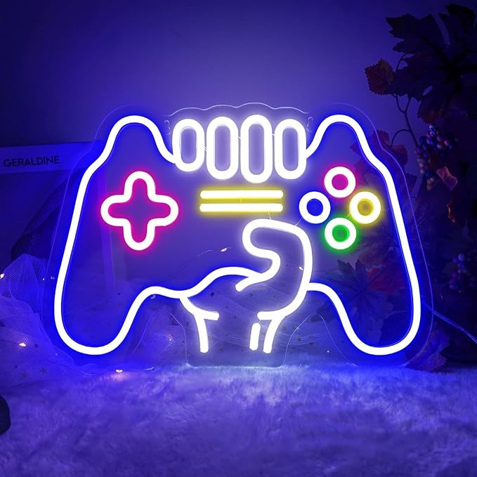 184177 - JIURUIFFC Shenjë Neoni për Lojëra, LED me reklamim me neon dhe ngjyra, USB për dhomë gjumi, dekor dhome lojërash