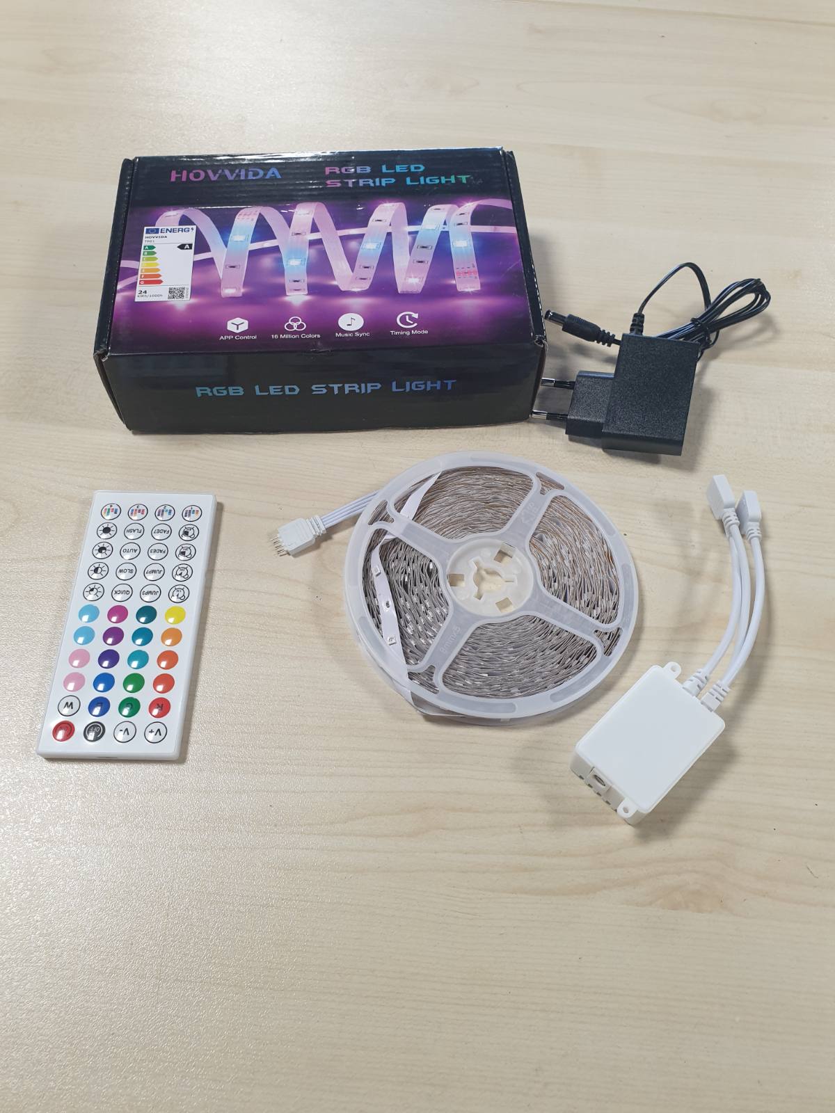 184965 - HOVVIDA Shirit LED 30M, 30 LED/Metër, 2x15M, Shirit RGB 24V, 900 LED, Kontrollues me Aplikacion dhe Telekomandë, Sinkronizim Muzikor dhe Modalitet Kohëmatësi, Përshtatshëm për Dhomë Gjumi, Dhomë Lojërash, Festë apo Festival