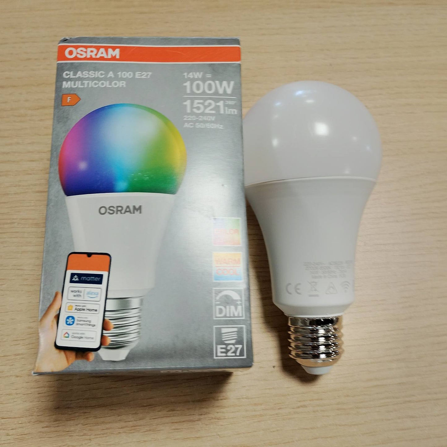 185632 - OSRAM SMART+ RGBW, llambë LED E27, 100W ekuivalente, e lidhur me Wifi, e përshtatshme për ALEXA, varg i ngjyrave 2700-6500K dhe 16 milionë ngjyra RGB, 1 pako (nuk përputhet me aplikacionin SMART+)