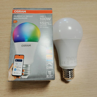 185632 - OSRAM SMART+ RGBW, llambë LED E27, 100W ekuivalente, e lidhur me Wifi, e përshtatshme për ALEXA, varg i ngjyrave 2700-6500K dhe 16 milionë ngjyra RGB, 1 pako (nuk përputhet me aplikacionin SMART+)