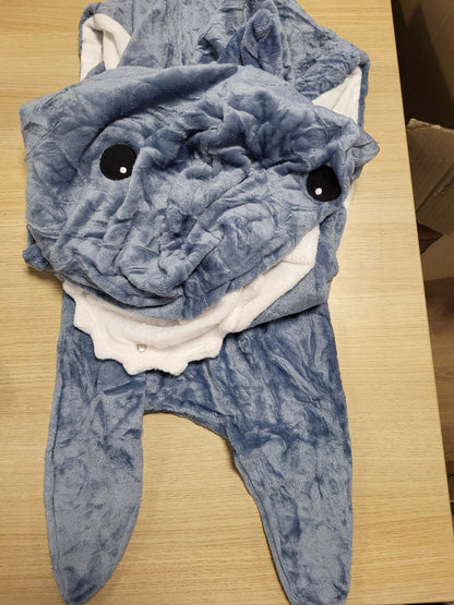 187421 - NJËSIA SHARK Batanije me Kapuç të Flanelës së Butë dhe të Komodë, Batanije Shark me Kapuç, Çantë Gjumi Shark për të Rritur dhe Fëmijë - Madhësia M