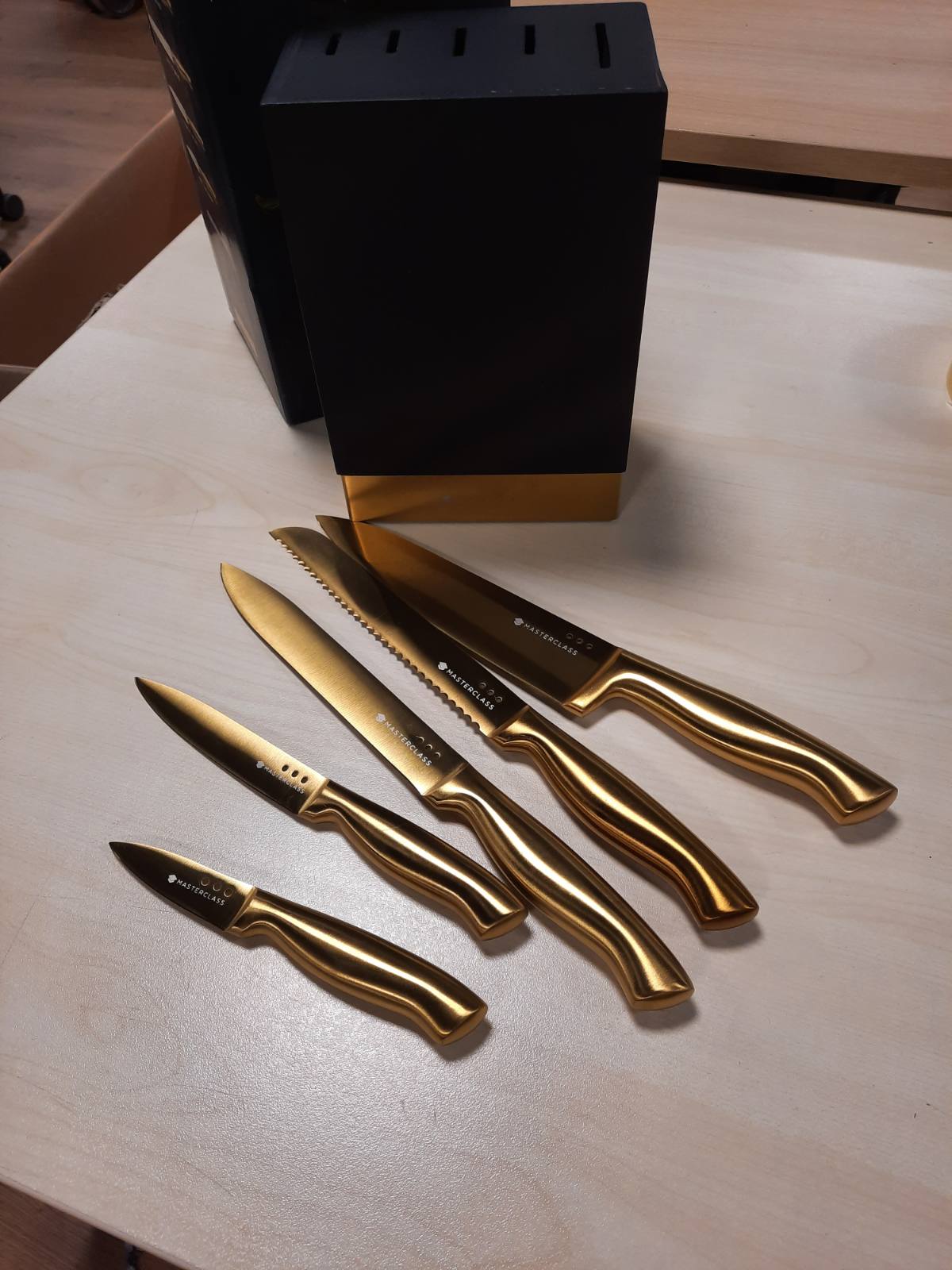 195197 - MASTERCLASS Set Thikash me Bllok, 5 Pjesë, Çelik Inox me Ngjyrë Bronzi, 15.5 x 9.5 x 22 cm, Bronz/E Zezë