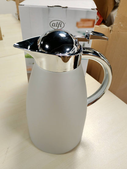 195420 - ALFI SIGNO Balonë Vakumi Çeliku Inox, 1.0L, Argjend Saten, me Mbulesë Qelqi të Temperuar Higjienikisht dhe Kapak Rrotullues, Dorezë Ergonomike, Përdorim me Një Dorë, Ideal si Kafenik ose Çajnik