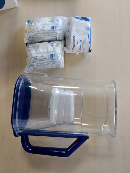 196681 - WESSPER Enë Filtri Uji me Filtër dhe Kapacitet 2.7L, Fishekë me Karbon të Aktivizuar, Rrëshirë Shkëmbimi Jonik, Set e Enëve me 6 filtra - Blu