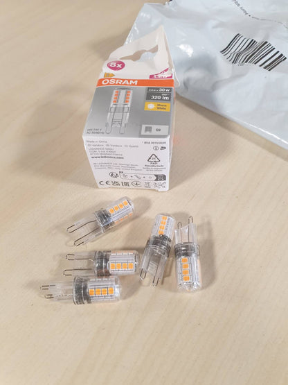 196750 - OSRAM Llambë LED Star PIN bazë G9, Xham Transparent, E Bardhë e Ngrohtë (2700K), 320 Lumen, Zëvendësim për Llambat Inkandeshente 30W, Pa Errësim, Pako me 5 Copë