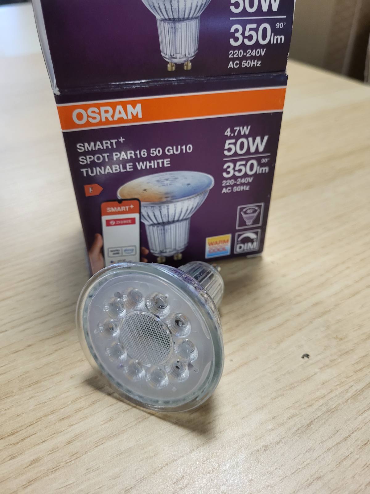 197392 - OSRAM Reflektor LED SMART Spot PAR16 GU10, 4.7W ZigBee 3.0, i Rregullueshëm në ngjyrë të Bardhë 2700-6500K, i Errësueshëm, Kontroll përmes Aplikacionit, përshtatëshëm për Alexa