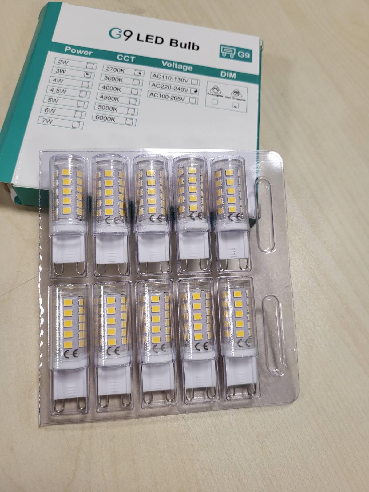 197510 - CQTLED Llampë LED G9, E Bardhë e Ngrohtë 3000K, 3W (Ekuivalent 40-50W Halogjen), AC230V 520 Lumen, Pa Errësim, Pa Drithërim, Efikasitet Energjik, Pako me 10 copë