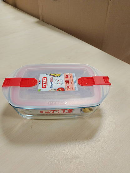 197839 - PYREX Enë Qelqi Drejtkëndëshe per Ruajtjen e Ushqimit Cook&Heat me Kapak, Madhësia 23x15x6cm - Kapaciteti 1.1L
