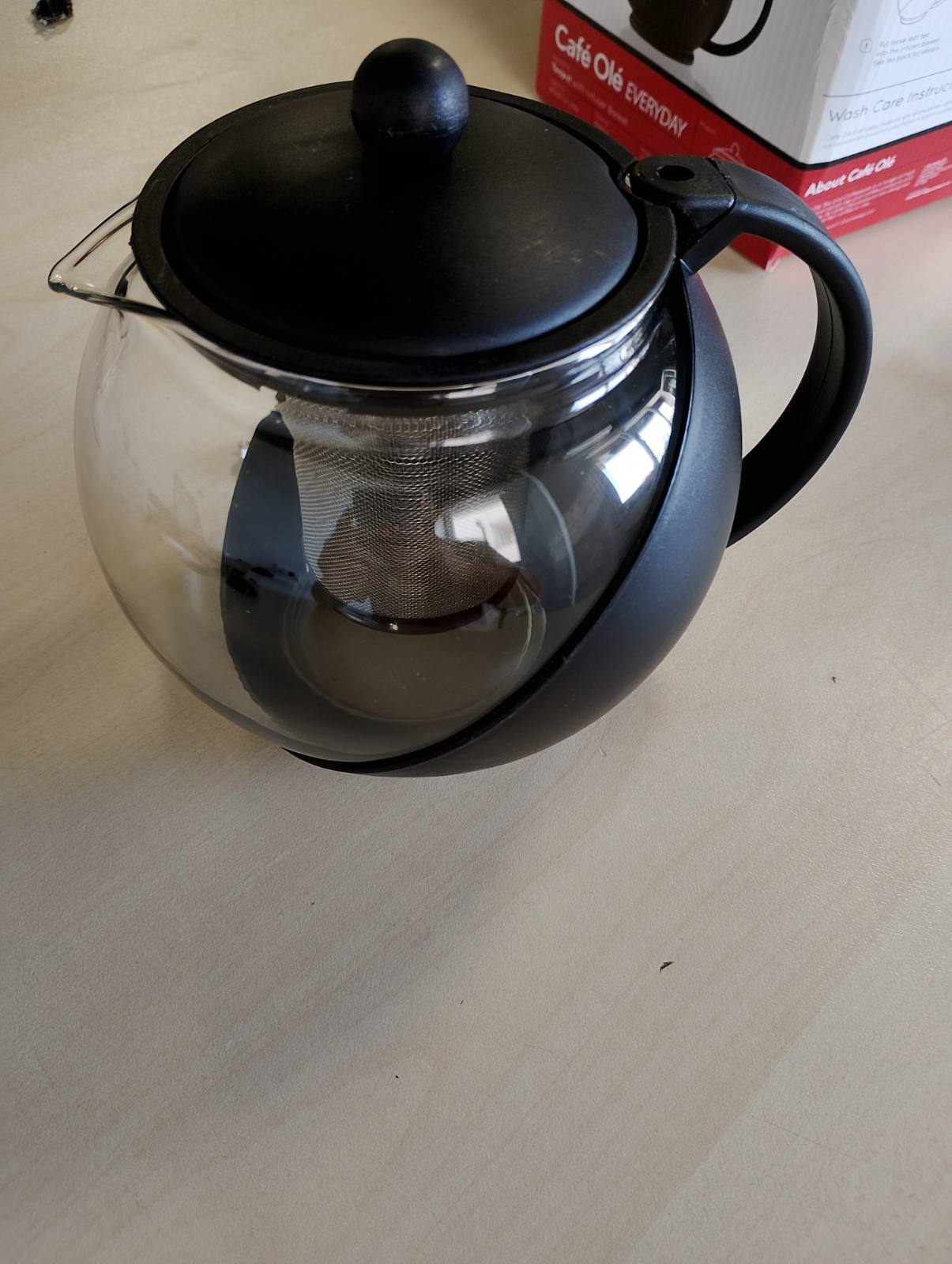 198343 - CAFÉ OLÉ GRUNWERG Çajnik i Rrumbullakët për Çdo Ditë, Shportë Çajnik Qelqi, i Zi, Kapacitet 1.2 Litra ose 1200ml