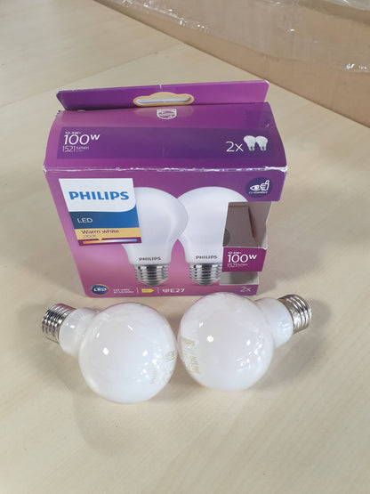 198609 - PHILIPS Llamba LED Classic E27 me Filament 100W, materiali i acarit, Ngjyre e Bardhe e Ngrohte, e mbuluara me drither, Jetegjatesi e Gjate, Kurse energji