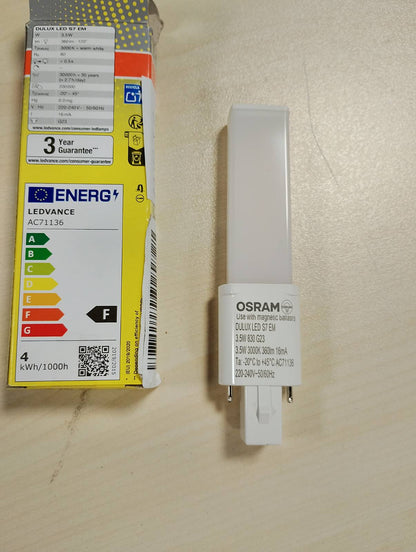 198652 - OSRAM DULUX LED S7 EM, G23, 3.5W, 360lm, 3000K, Dritë LED e Bardhë e Ngrohtë, Zëvendësim i Llambës Fluoreshente Kompakte me 2 Kunja, G23, Pa Kohë Ngrohjeje, Jetëgjatë E Madhe