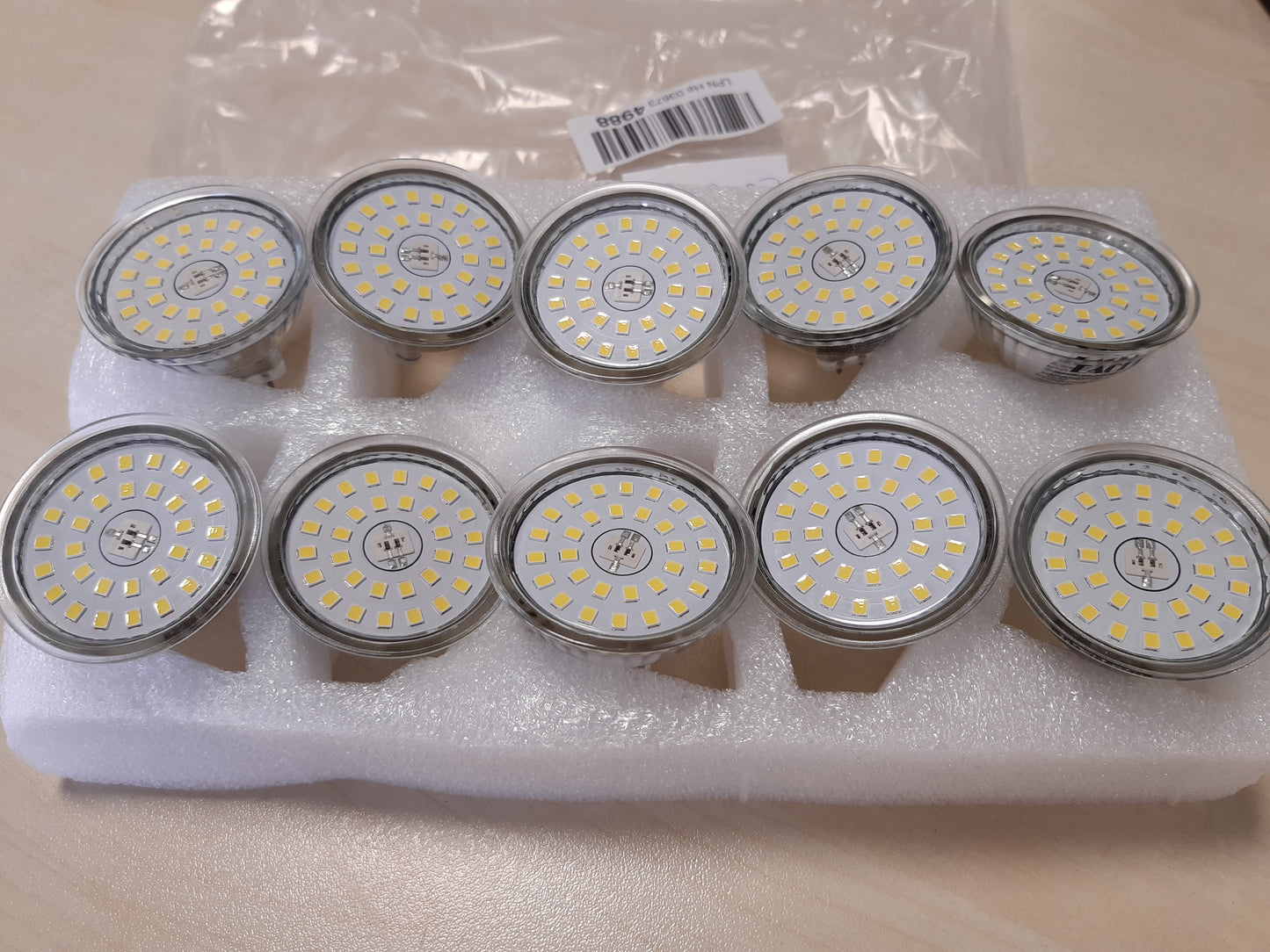 256063 - EACLL GU5.3 LED e Bardhë e Ftohtë, 6W, zëvendëson llambën halogjene MR16 50W, pako me 10 llampa, burim drite 6000K, 595 lumen, dritë e qendrës AC/DC 12V, kënd rreze 120 gradë, llampa reflektuese pa errësim