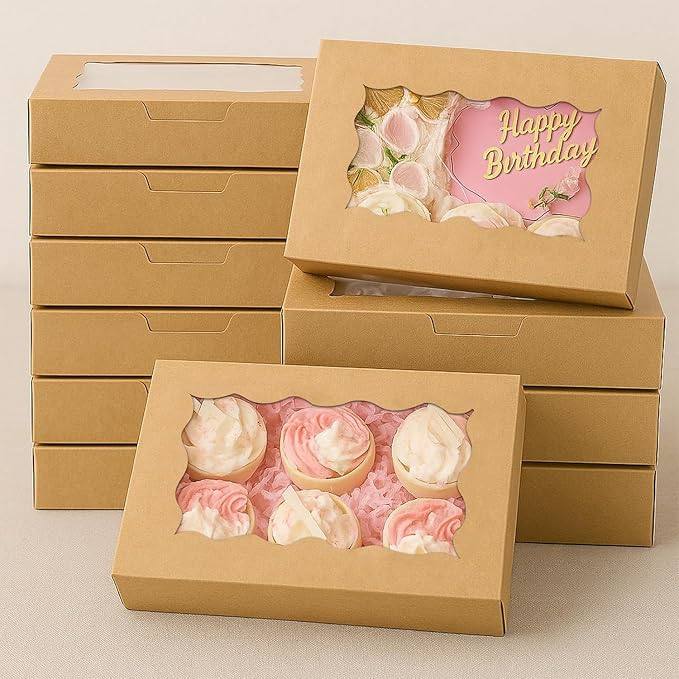 206891 - LYSHOOCE - 20 Kuti Letre Kraft Kafe me Dritare Transparente, Kuti Torte 18 x 11 x 4 cm, për Biskota, Kekë të Vogël, Paketim për të marrë me vete