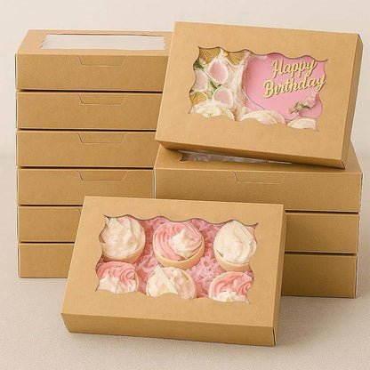 206891 - LYSHOOCE - 20 Kuti Letre Kraft Kafe me Dritare Transparente, Kuti Torte 18 x 11 x 4 cm, për Biskota, Kekë të Vogël, Paketim për të marrë me vete