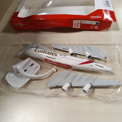 214753 - HERPA Model Aeroplani Emirates Airbus A380, Miniaturë në shkallë 1:250, Model me mbështetëse, Plastik, E Bardhë