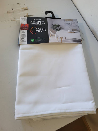 214967 - Mbulesë tavoline Rectangular Rezistente ndaj Njollave, Poliester, E Bardhë, 140x300 cm