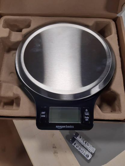 215972 - AMAZON BASICS Peshore Dixhitale Kuzhine me Ekran LCD (Bateri të Përfshira), Çelik Inoks, Pa BPA, Pesha deri në 11 Paund, E Zezë